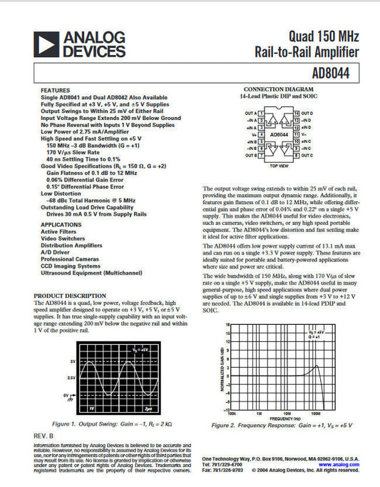 2pcs Genuine AD8044 Quad 150 MHz Rail to Rail Operational Amplifier