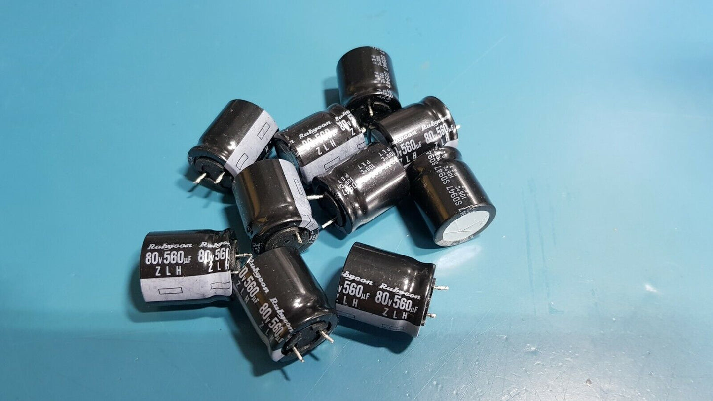 10pcs 560uF 80v Rubycon Capacitors 21mm x 18mm