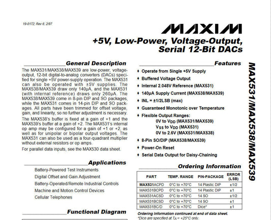 Genuine Maxim MAX531AESD 12 Bit Digital to Analog Converter 14-SOIC