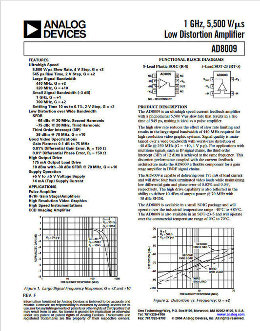 4pcs Genuine AD8009 Low Distortion High Speed Operational Amplifier 1 GHz