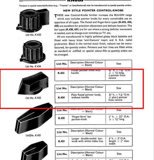 4pcs 1950s Vintage Bulgin K435 Guitar Pointer Knobs