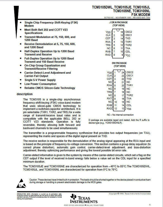 Genuine TCM3105 Asynchronous Frequency Shift Keying FSK