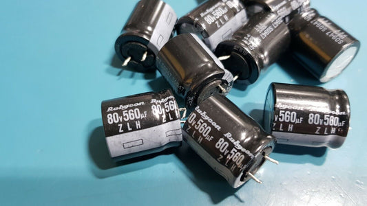 10pcs 560uF 80v Rubycon Capacitors 21mm x 18mm