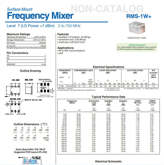 MCL RMS-1W Frequency Mixer Level 7 LO Power +7 dBm  2MHz To 750 MHz