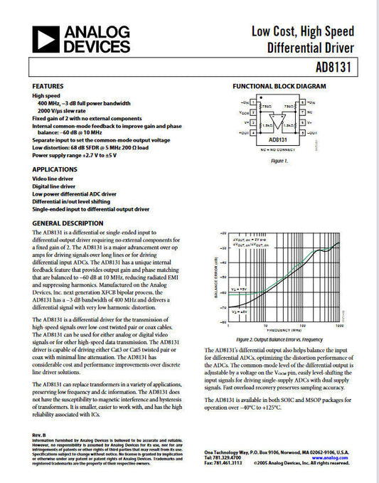 17pcs Genuine AD8131A Low Cost High Speed Differential Driver