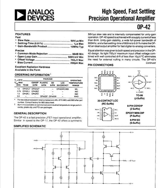 2pcs Genuine OP42 Precision Operational Amplifier Fast Settling High Speed