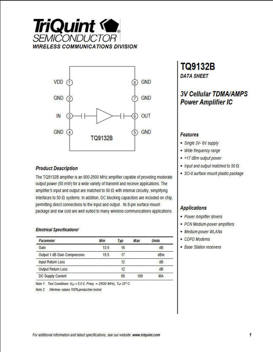 6PCS Genuine TQ9132B 800MHz - 2.5GHz +17 dBm 50Ω RF Amplifier