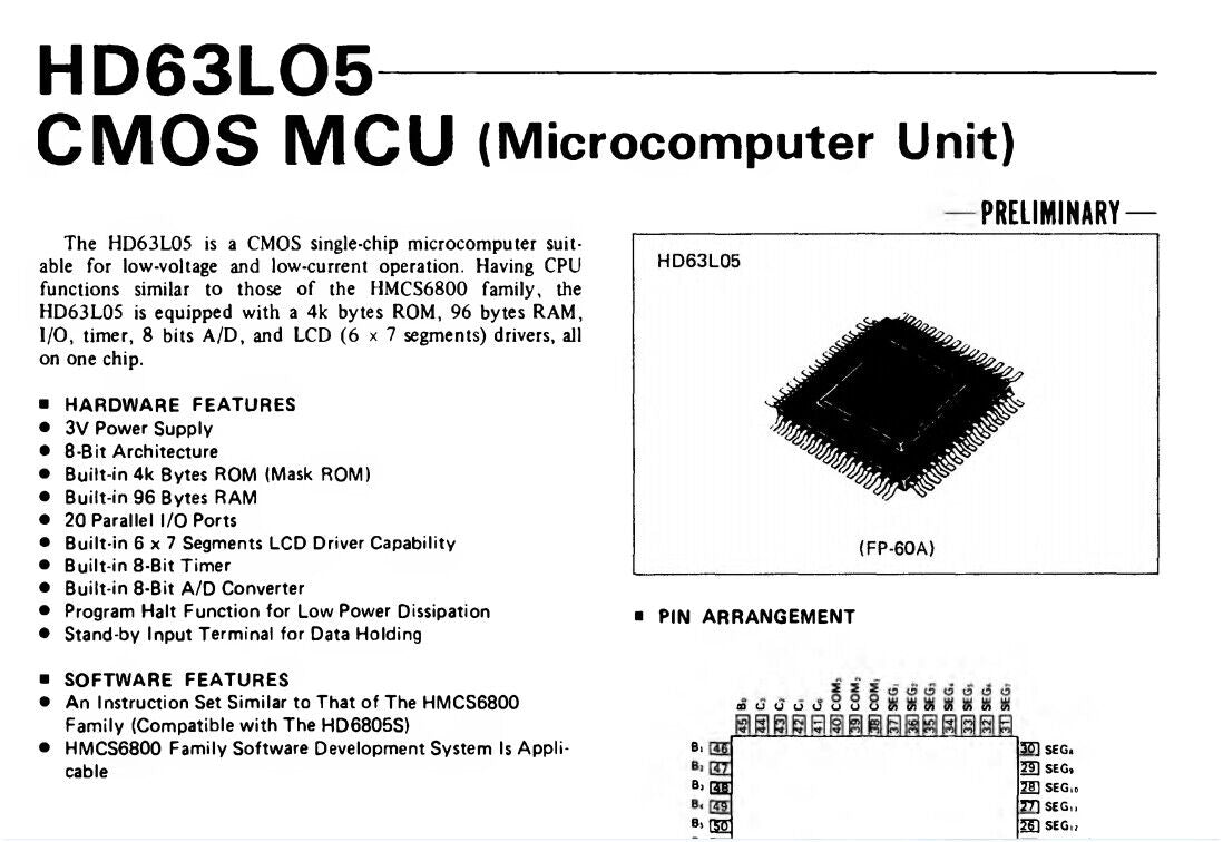 5 x Genuine Hitachi HD63L05F CMOS 8-BIT SINGLE-CHIP MICRO COMPUTER