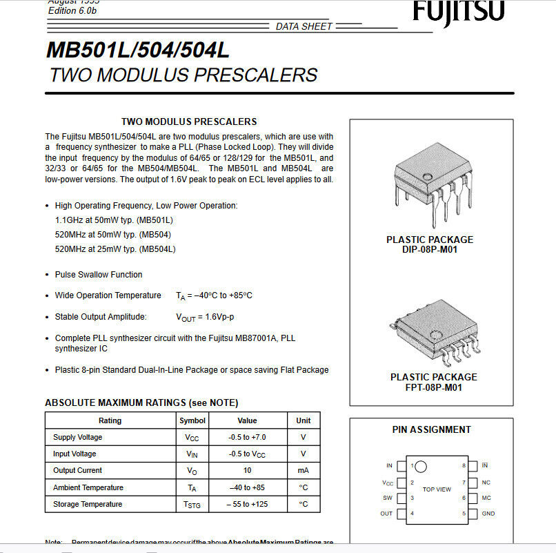 5pcs Fujitsu 504L Two Module 500MHz Pre Scaler  FPT-08P-M01 Package