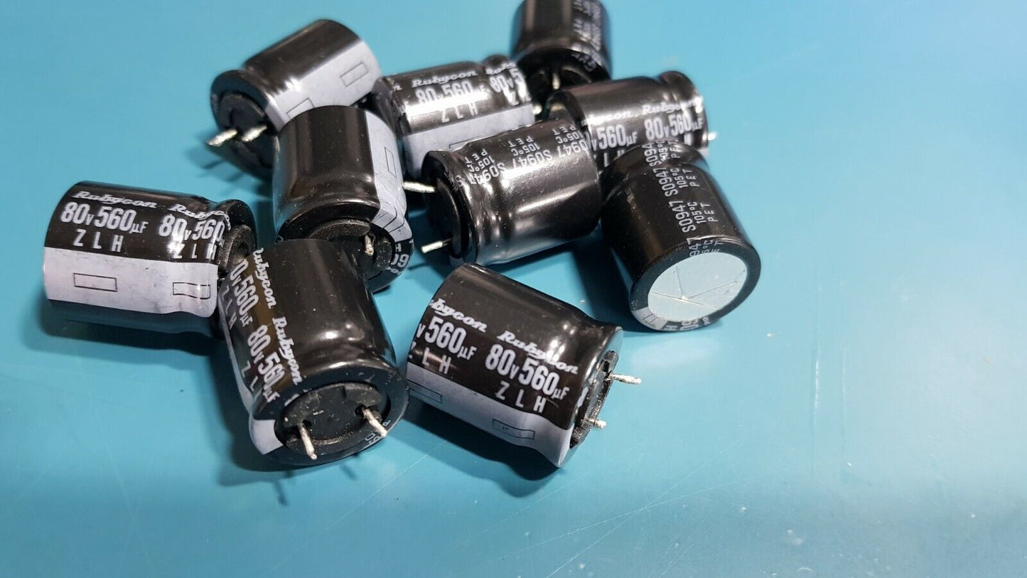 10pcs 560uF 80v Rubycon Capacitors 21mm x 18mm