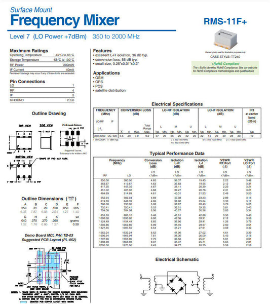 2pcs MCL RMS-11F Frequency Mixer +7dBm 350MHz to 2GHz