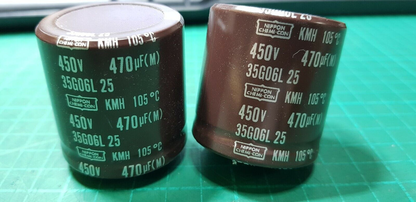 2pcs 450v  470uF Capacitor  Genuine Nippon Chemi-Con KMH 40mm x 42mm