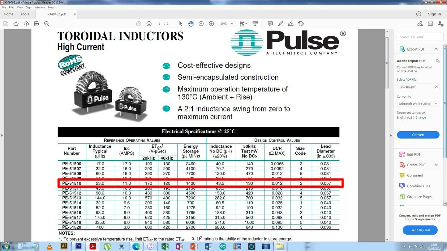 2pcs  23uH 11A Pulse High Current Toroidal Inductor Semi Encapsulated PE-51510