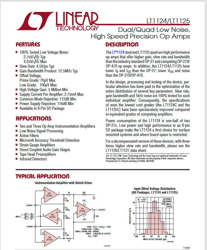 2PCS Genuine LT1124 Dual Low Noise High Speed Precision Operational Amplifier