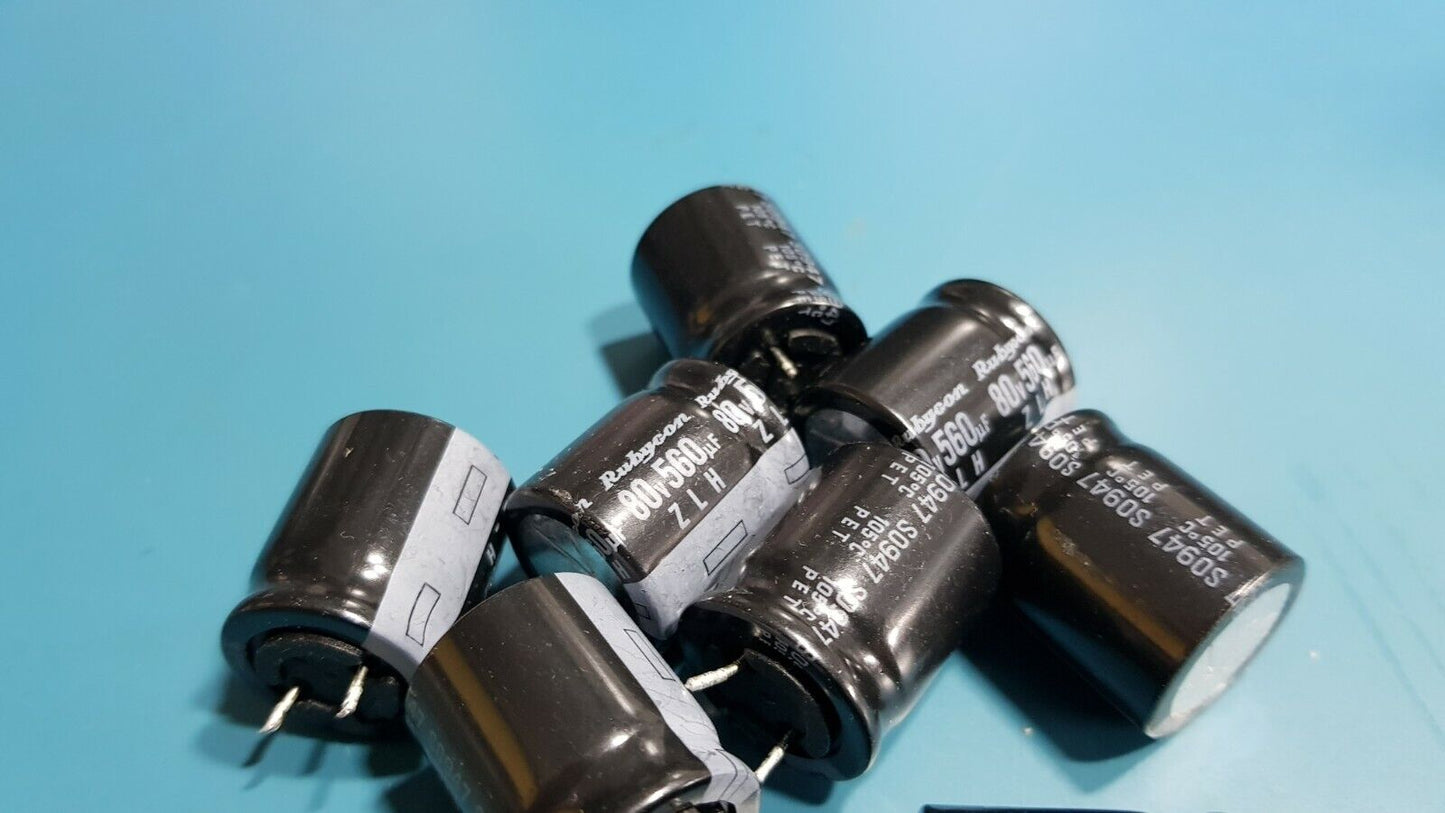 10pcs 560uF 80v Rubycon Capacitors 21mm x 18mm