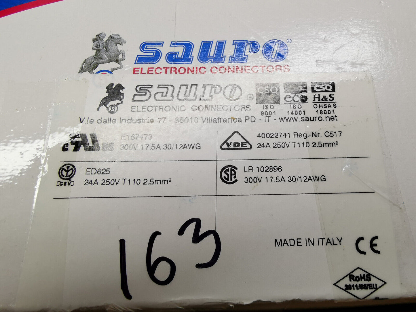 163pcs Genuine Sauro PSM Series 3 Pin PCB Power Connector