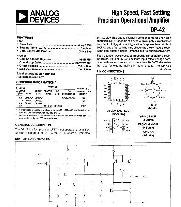 2pcs Genuine OP42 Precision Operational Amplifier Fast Settling High Speed