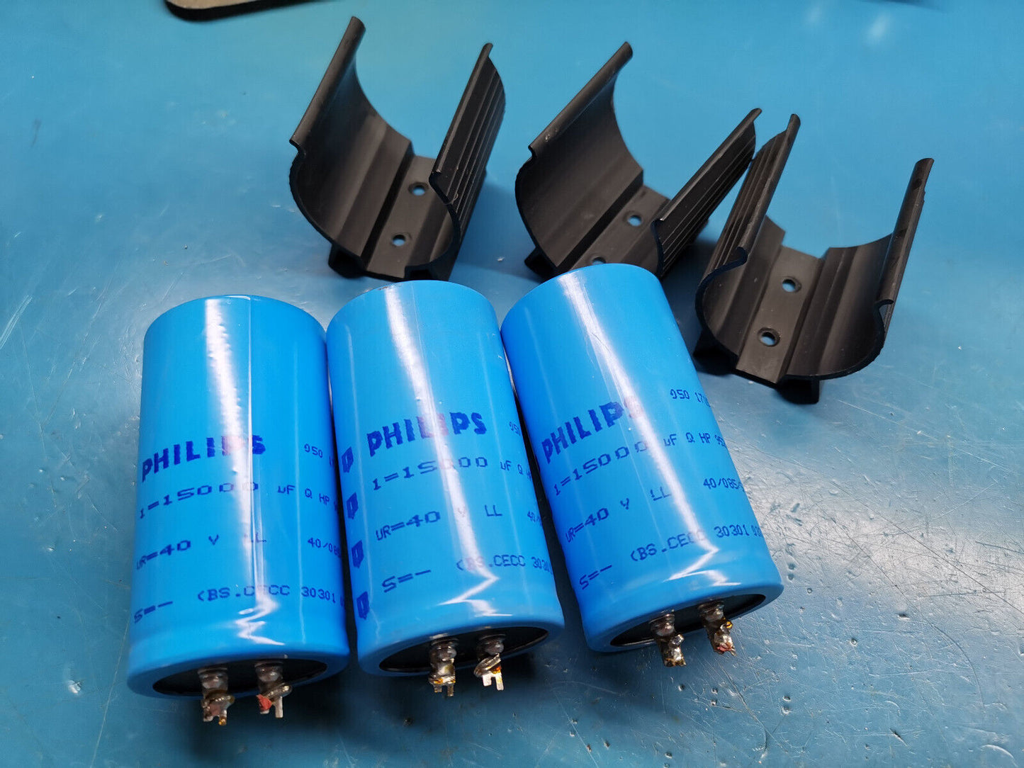 3pcs Philips 15000uF 40v Capacitor With Mounting Clips