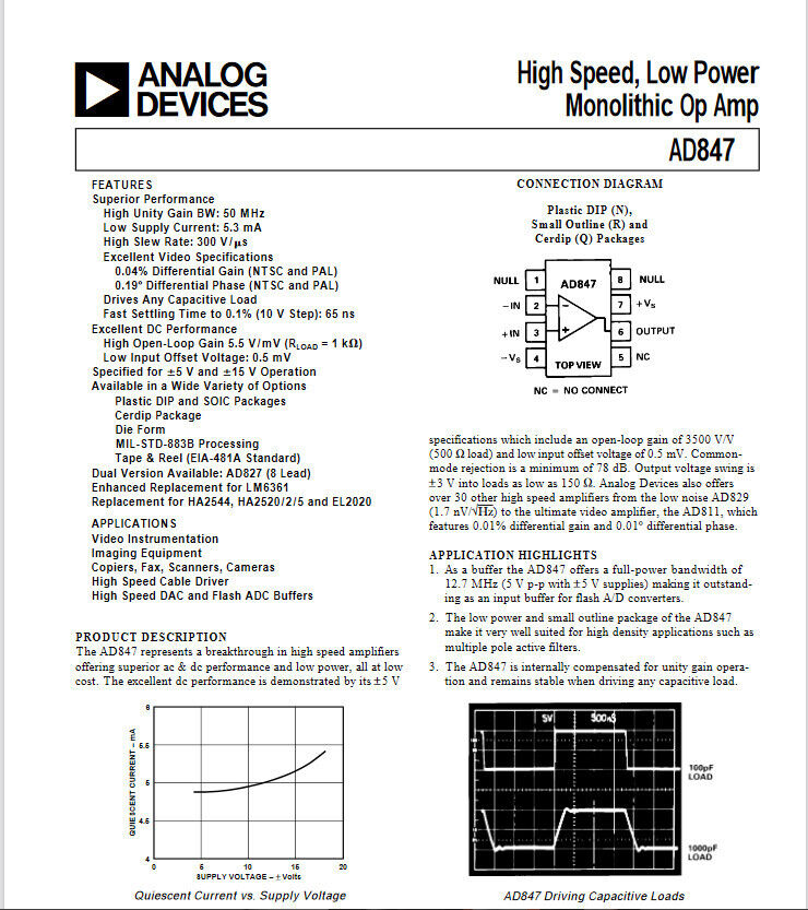 2pcs Genuine AD847JR High Speed Low Power Precision Operational Amplifier