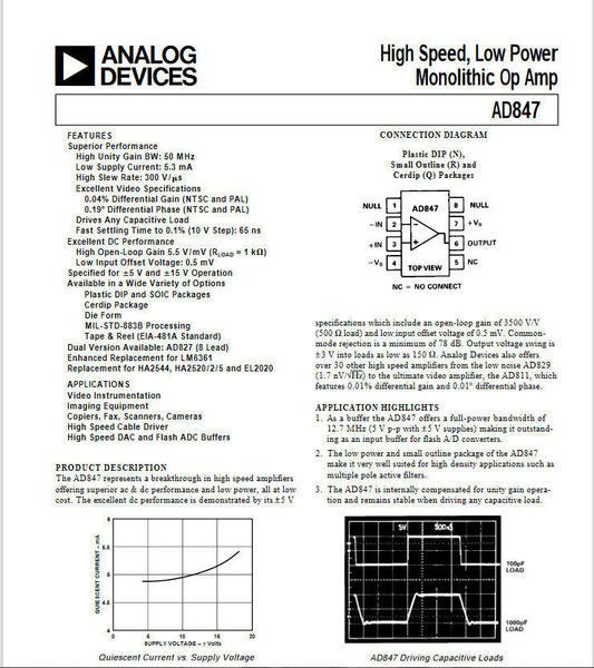 2pcs Genuine AD847JR High Speed Low Power Precision Operational Amplifier